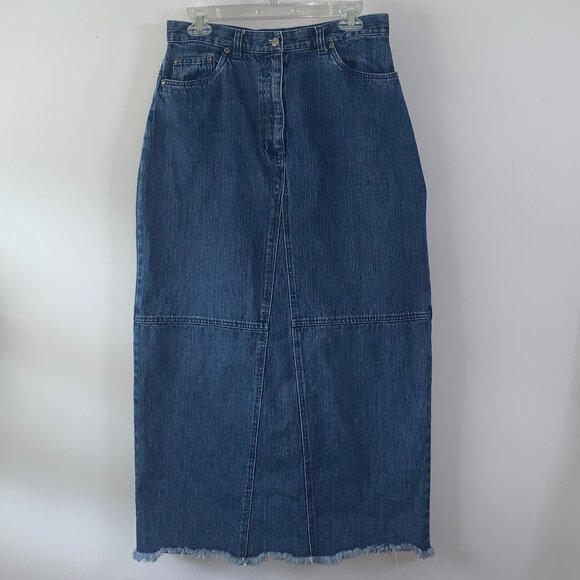 Vintage Original TY Wear Medium Blue Wash Denim Cutoff Jean Maxi Skirt with Slit - Picture 2 of 5